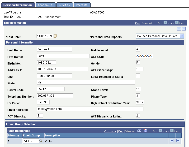 Personal Information page (1 of 2)