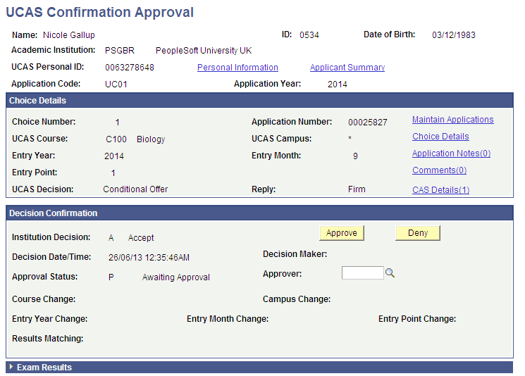 UCAS (Universities and Colleges Admissions Service) Confirmation Approval page (1 of 2)
