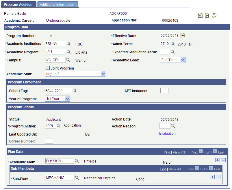 Program Addition page