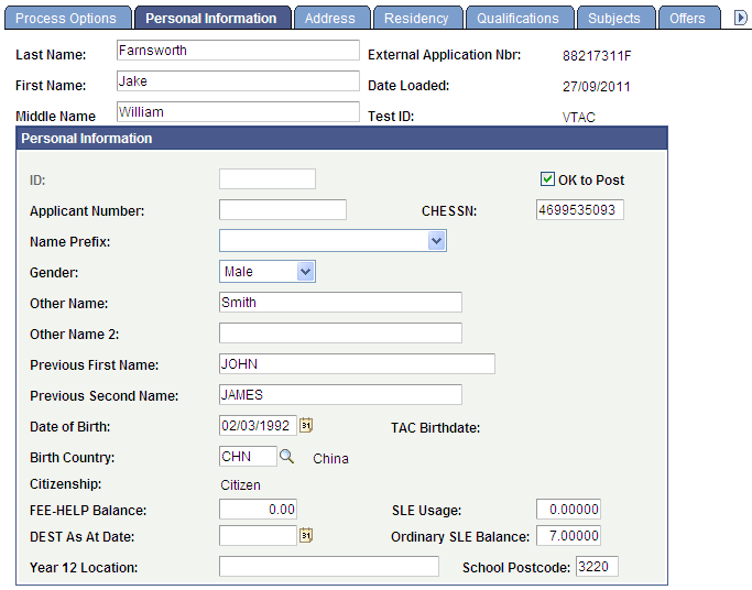 Personal Information page (1 of 2)