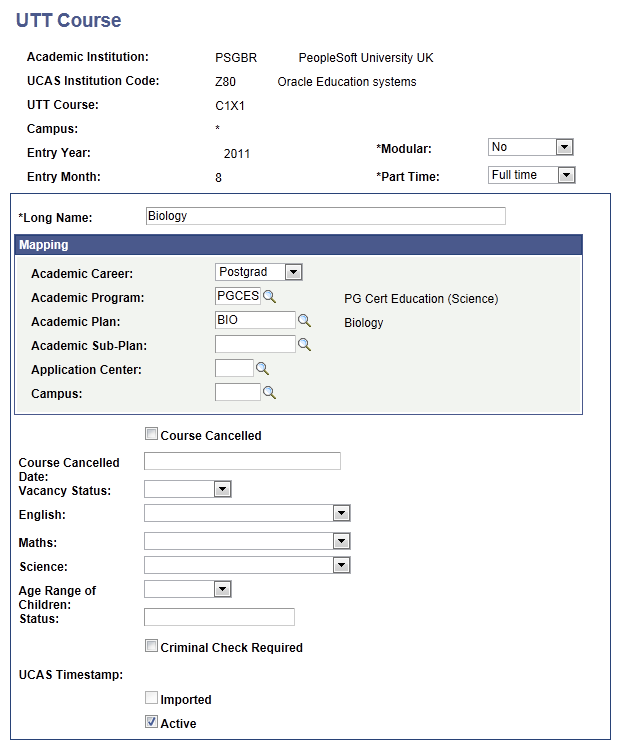UTT (Universities and Colleges Admissions Service Teacher Training) Course page