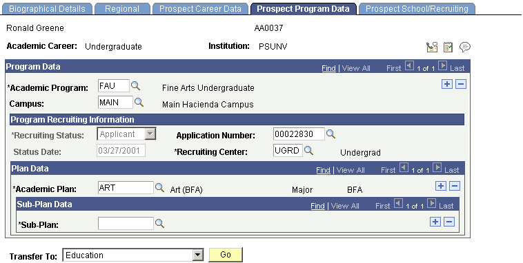 Prospect Program Data page