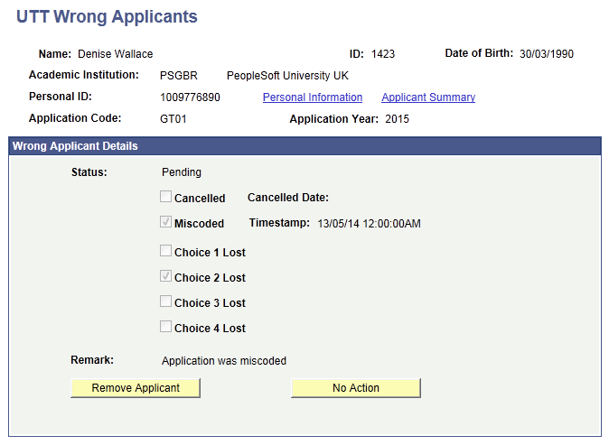 UTT (Universities and Colleges Admissions Service Teacher Training) Wrong Applicants page