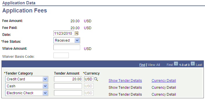 Application Fees page