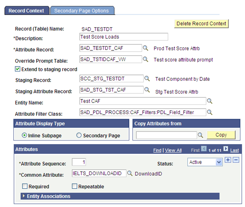 Record Context for Test Date