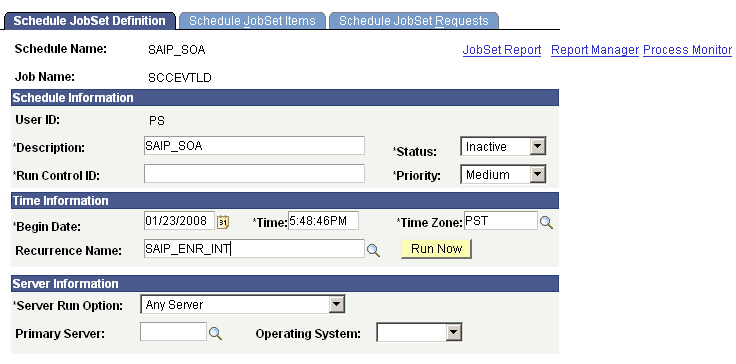 Schedule JobSet Definition page