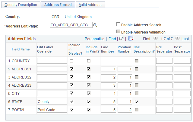Address Format page