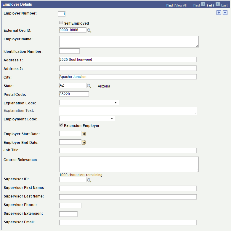 Employer Details Grid for OPT Employment Type