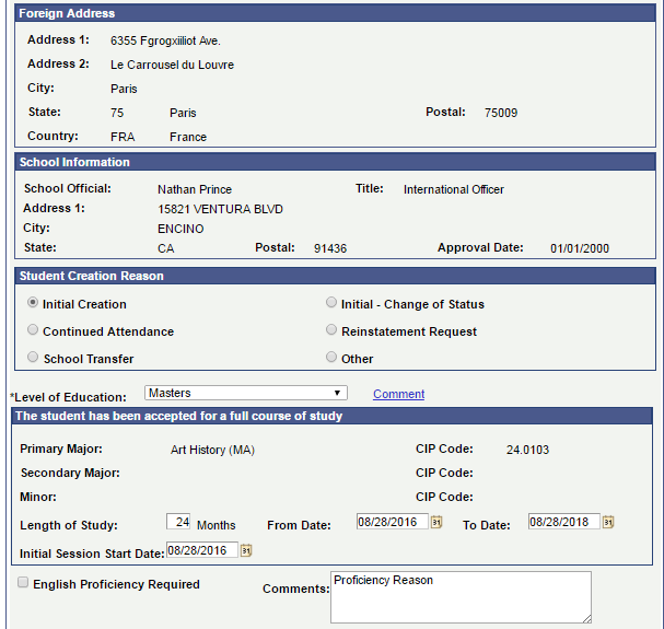 I-20 (Certificate of Eligibility for Non-immigrant Student Status) Form page (2 of 3)