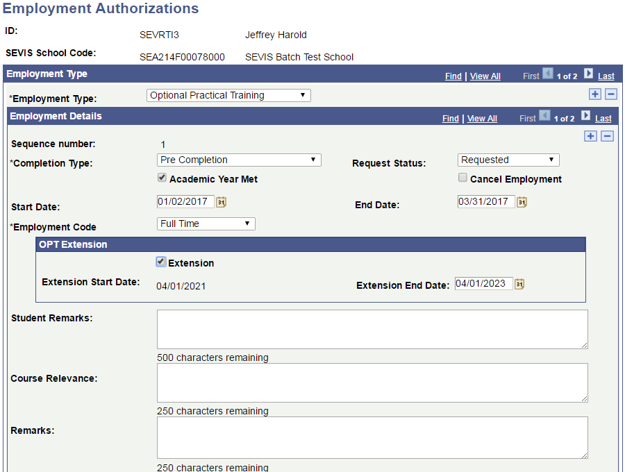 Employment Authorizations page