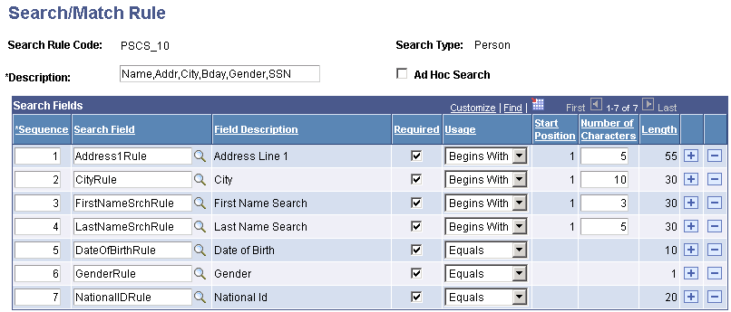 Search/Match Rule page