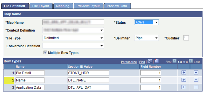 File Definition page - Multiple Row Types is selected