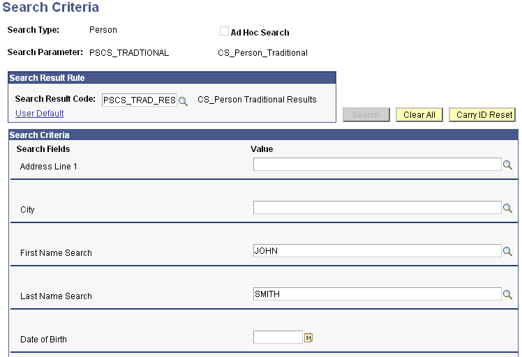 Search Criteria page (1 of 2)