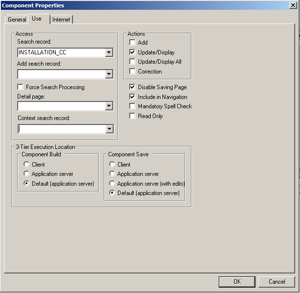 Component Properties window