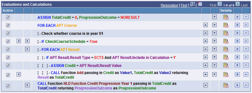 Example Showing Statements with Indentations and Up and Down Toggles