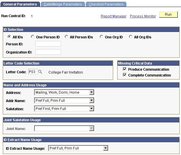 General Parameters page