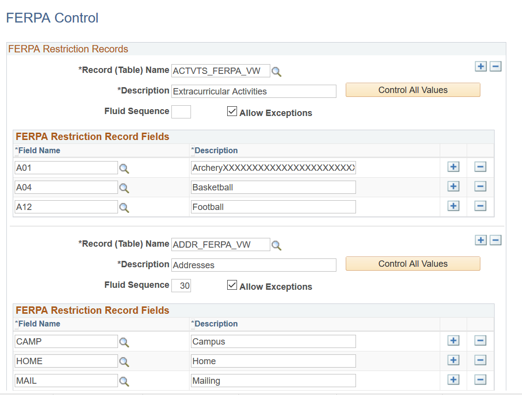 FERPA (Family Educational Rights and Privacy Act) Control page (1 of 4) - Extracurricular Activities and Addresses