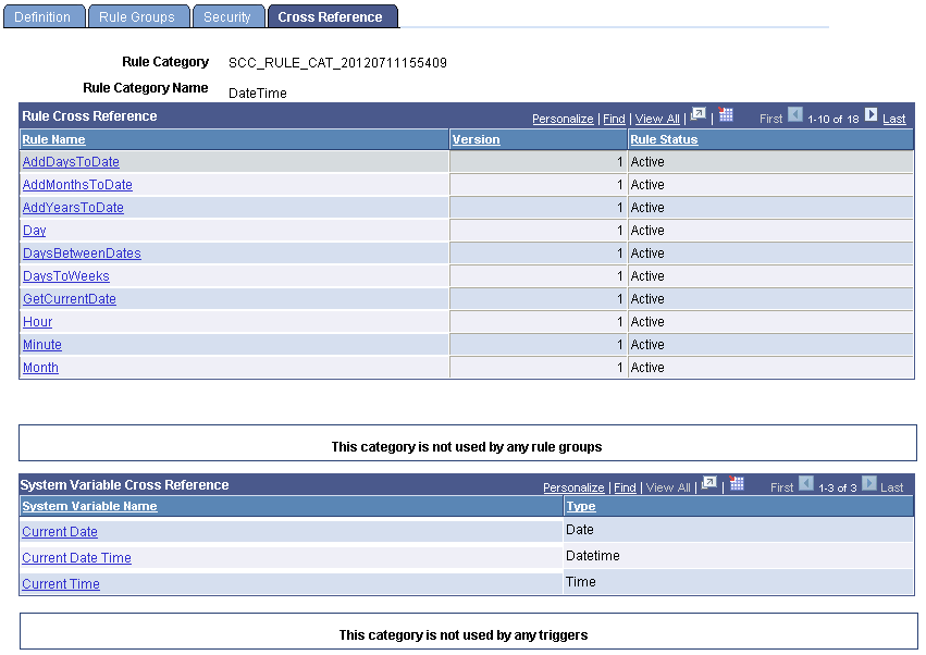 Rule Category Cross Reference page