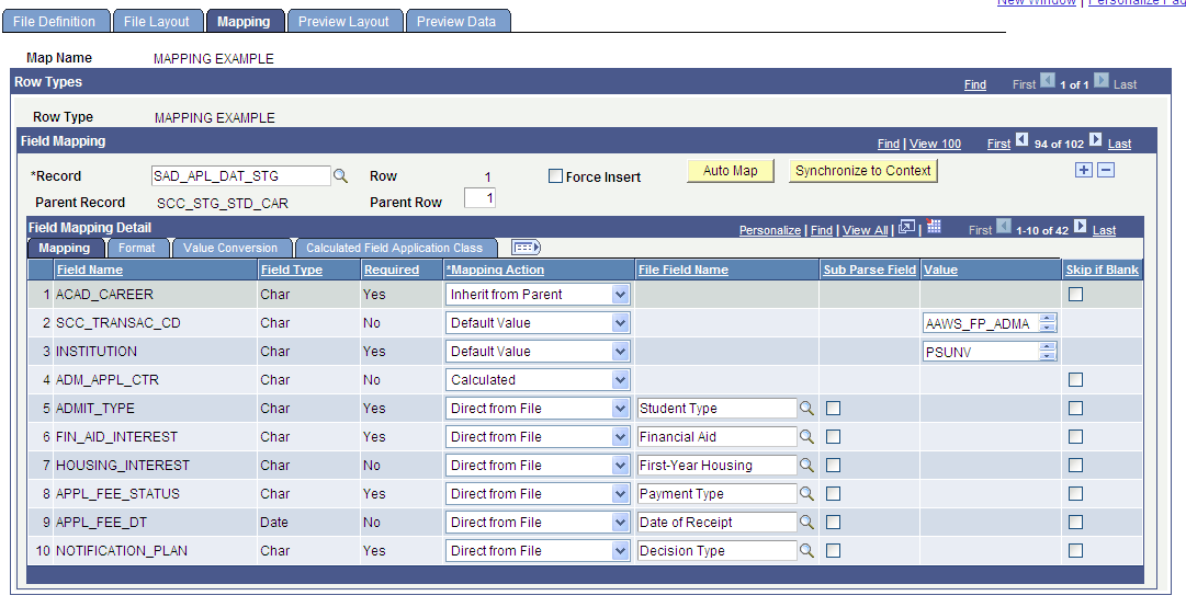 Mapping page - Mapping tab with a calculated Mapping Action selected