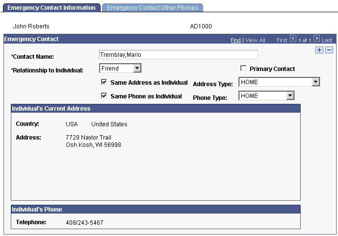 Emergency Contact Information page