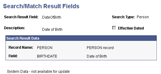 Search/Match Result Fields page