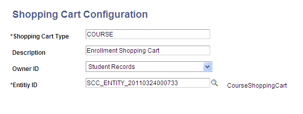 Shopping Cart Configuration page