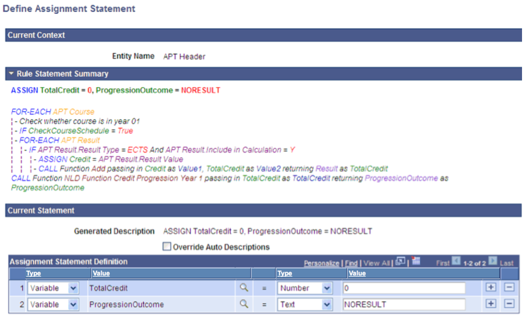 Define Assignment Statement page