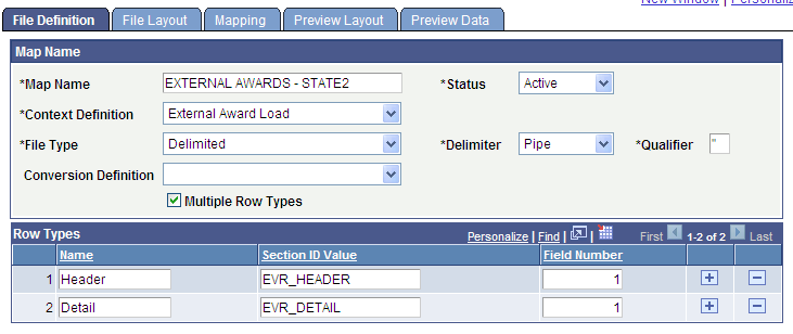 File Definition page â Multiple Row Types