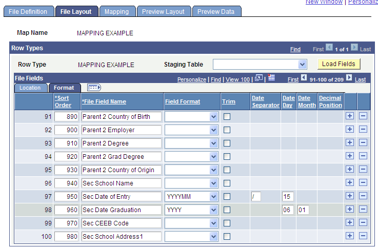 File Layout page - Format tab