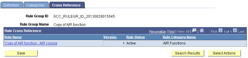 Define Rule Groups Cross Reference page