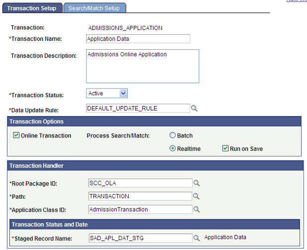 Transaction Setup page (1 of 2)
