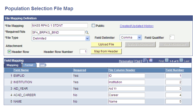 Population Selection File Map - Mapping tab