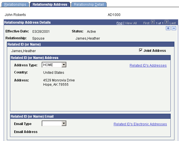 Relationship Address page (1 of 2)