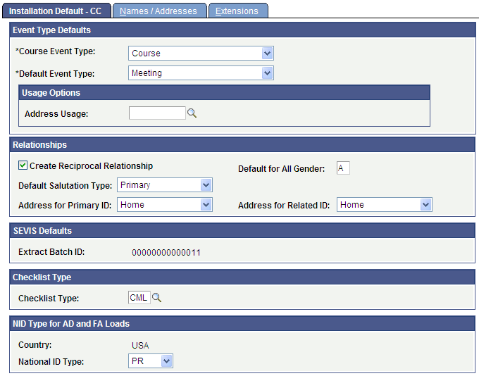 Installation Default - CC page (1 of 2)