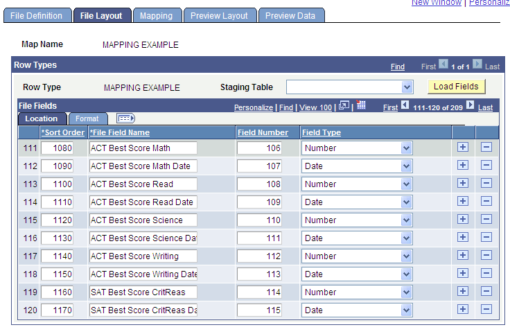 File Layout page - Location tab