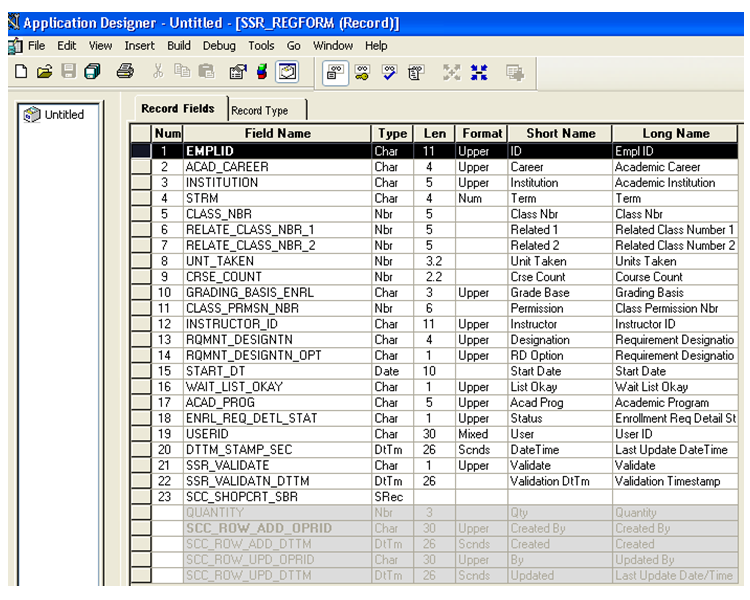 Example of a production record for a child entity