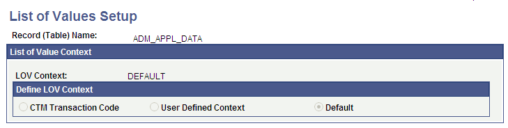 List of Values Setup page (1 of 2)