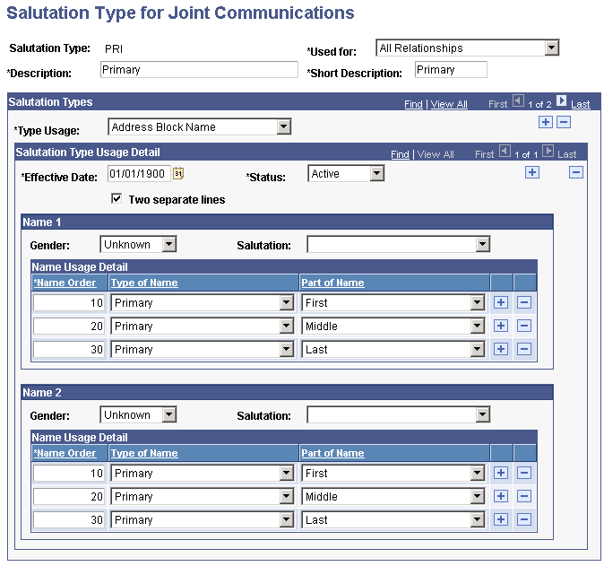 Salutation Type for Joint Communications page