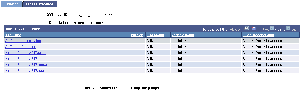 Define List of Values Cross Reference