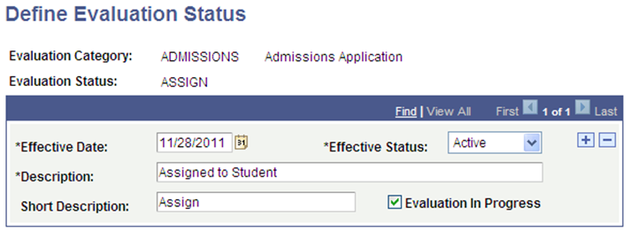 Define Evaluation Status page