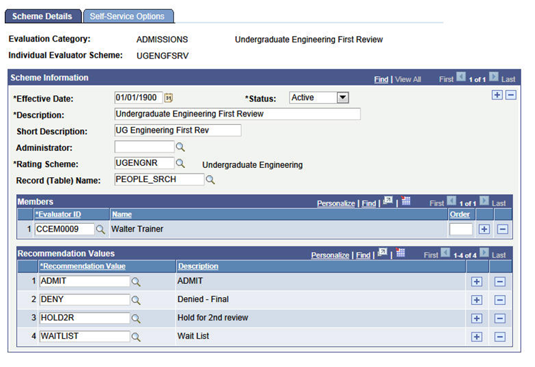 Scheme Details page for defining individual evaluator scheme