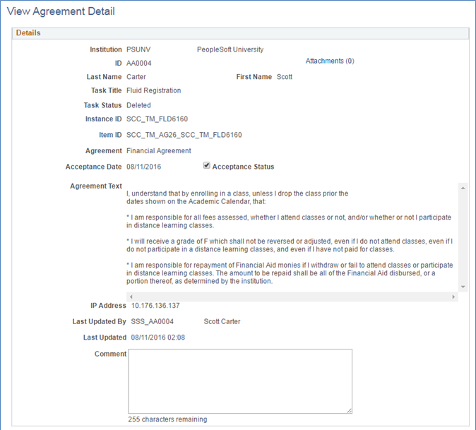 View Agreement Detail page
