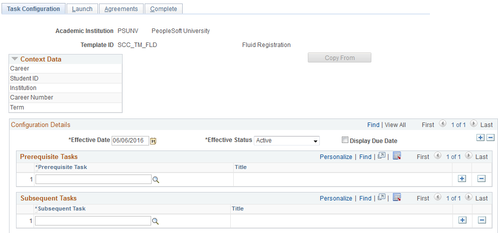 Task Configuration page (1 of 2)