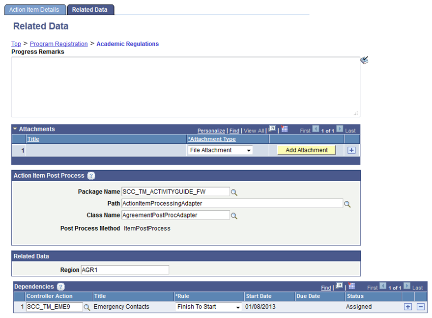Action Item - Related Data page