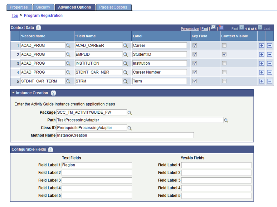 Activity Guide Template - Advanced Options page