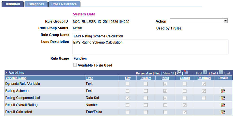 EMS (Evaluation Management System) Rating Scheme Calculation Rule Group