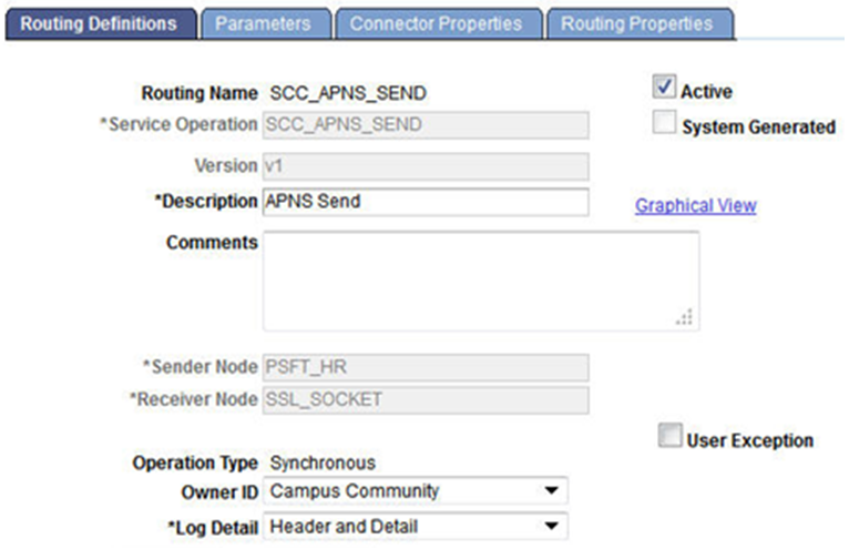 Routing Definitions Page
