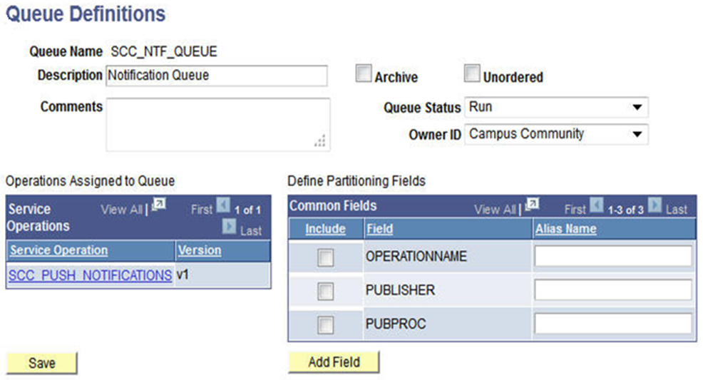 Queue Definitions Page