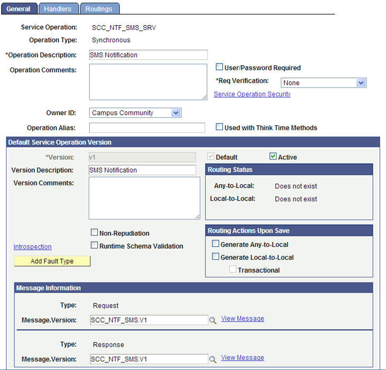 Service Operation General Page SMS Notifications