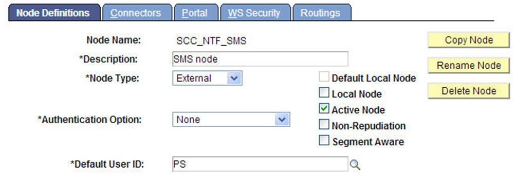 Node Definitions Page SMS Notifications
